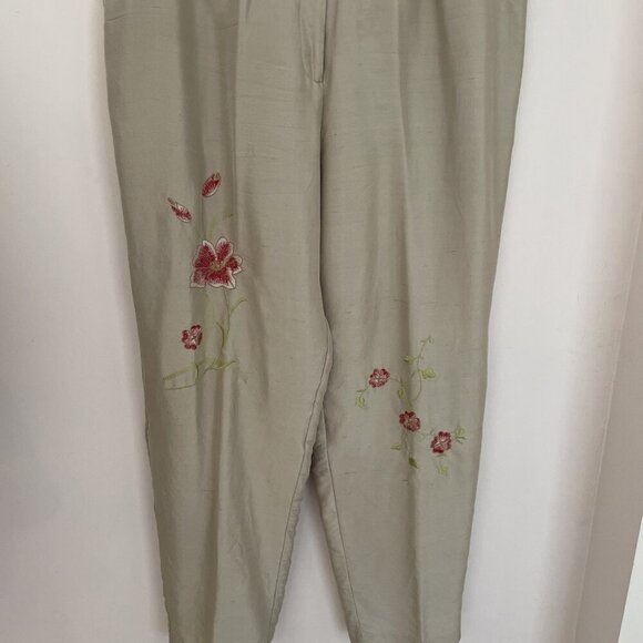 I.S.C. 100% Silk Tunic & Embroidered Pant Set Women's Large Beige Floral Luxury - Picture 3 of 12